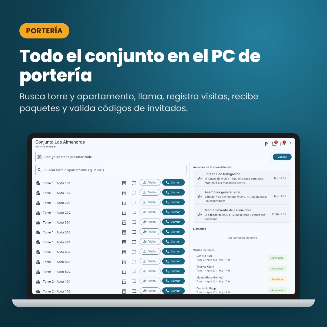 Portería: todo el conjunto en el computador de portería